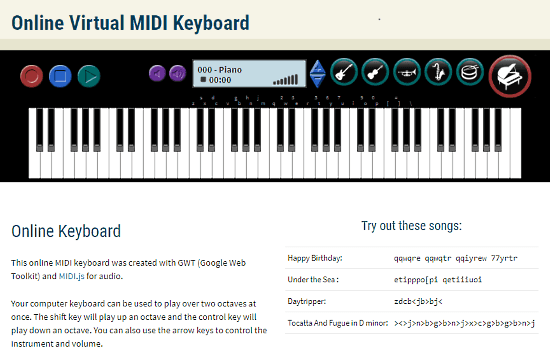 5 Online Virtual MIDI Keyboard Websites Free