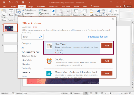 add timer to PowerPoint Slides