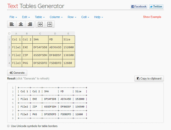 online ascii table generator