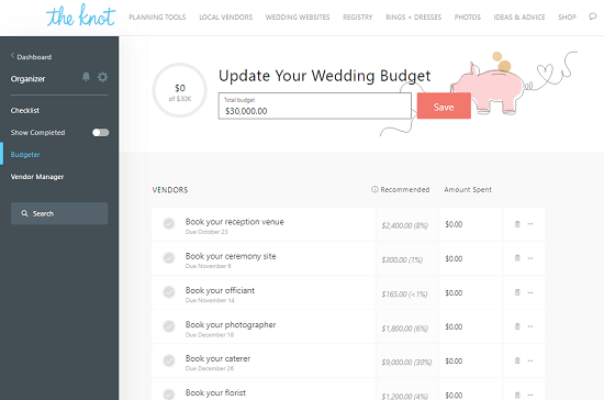 free website to plan weeding budget online