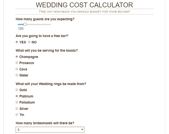 calculate wedding cost online