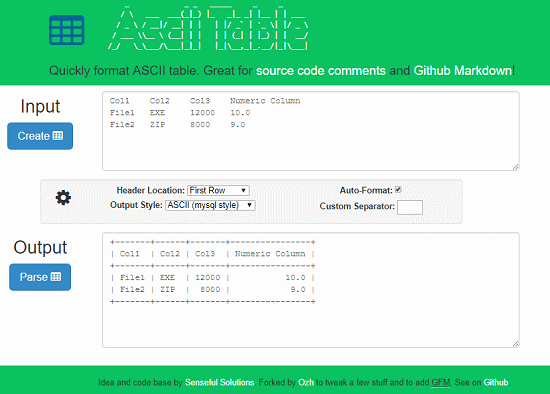 online ascii table generator free