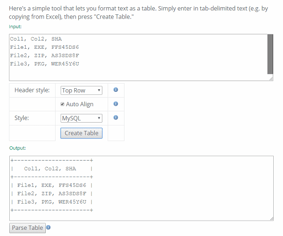 free online ascii table generator