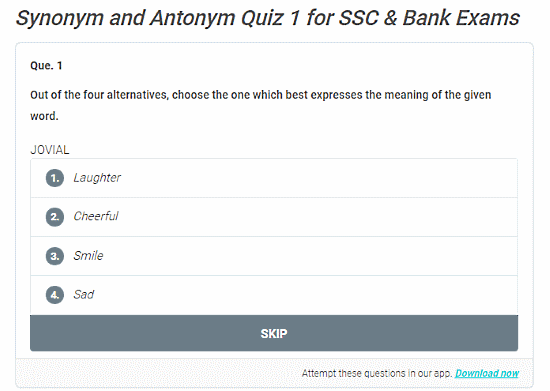 free synonyms Antonyms Quiz