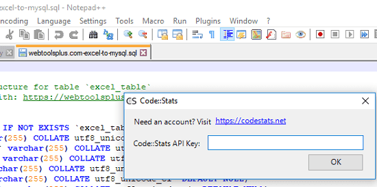 Add API key in Code Stats plugin