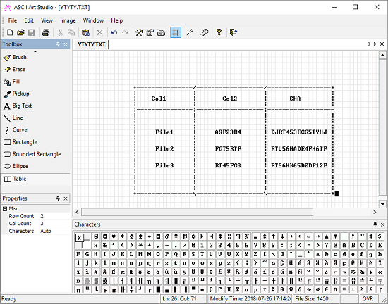 create ascii table with this free software