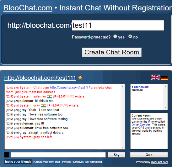 BlooChat free chat room creator website