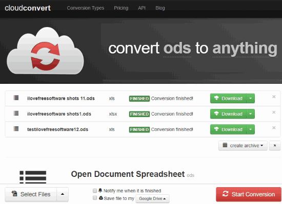 CloudConvert ODS to Excel