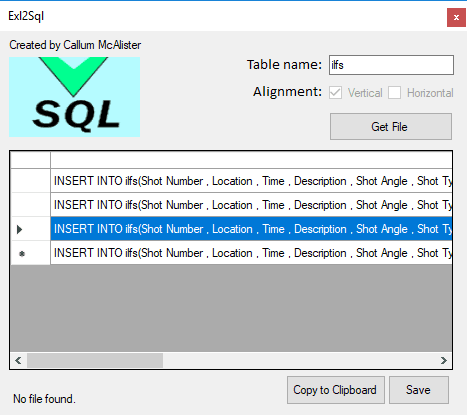 Exl2Sql free excel to sql converter