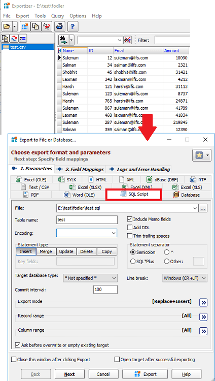 Exportizer free CSV to SQL converter