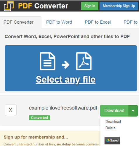 Freepdfconvert.com interface