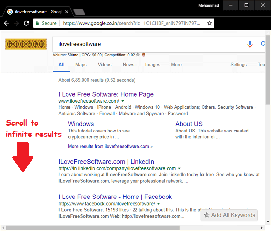 Infinite Scroll for Google in action