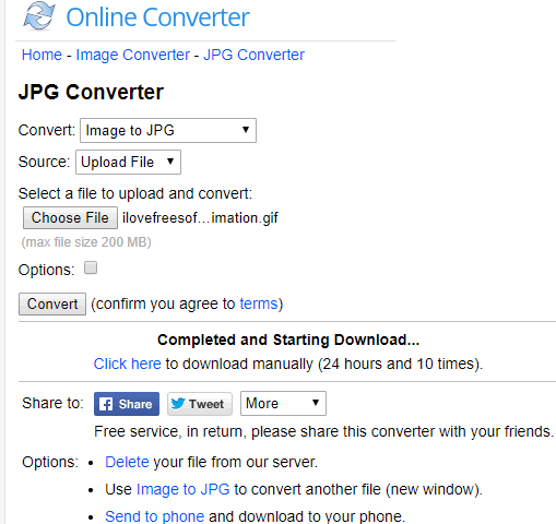 Online Converter website's image converter