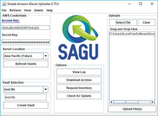 Simple Amazon Glacier Uplaoder free Glacier client