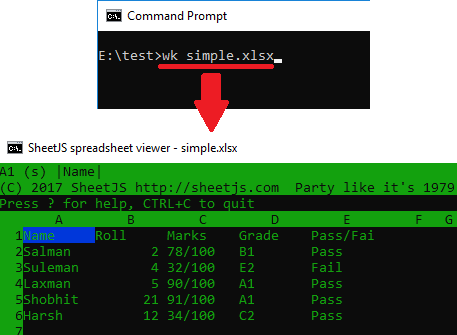 Wk previewing excel sheet in command prompt