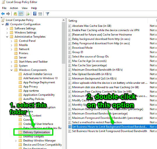 access delivery optimization folder and then double click the highlighted option