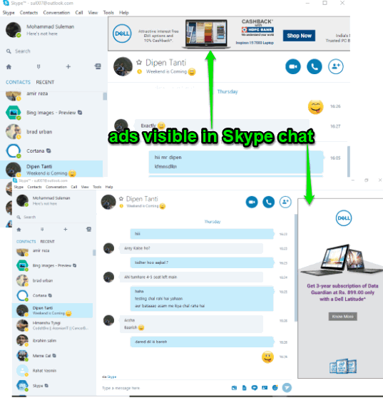 ads visible in skype chat