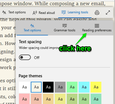 click reading preferences section