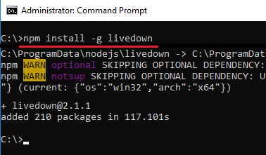 install livedown through command line