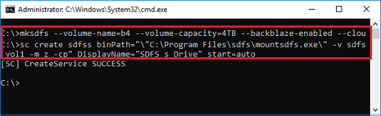 mksdfs create auto start service to mount virtual drive to b2