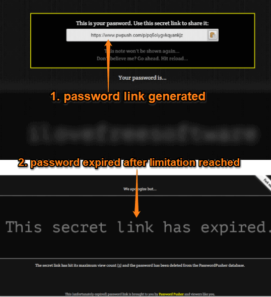 password generated and then link deleted after limitation reached