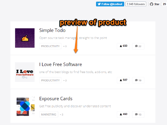preview of product for product hunt
