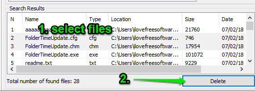 select files and delete them