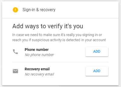 sign in and recovery