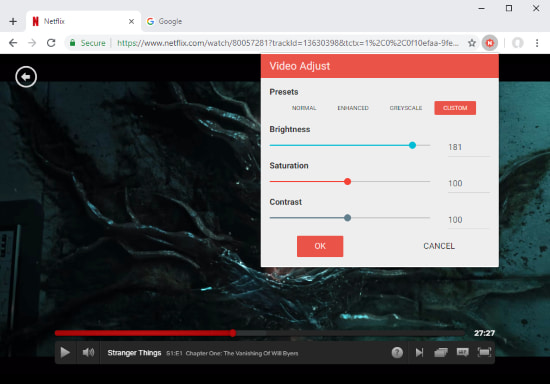adjust brightness, saturation, contrast of Netflix stream
