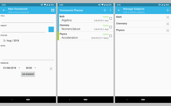 free homework planner Android app