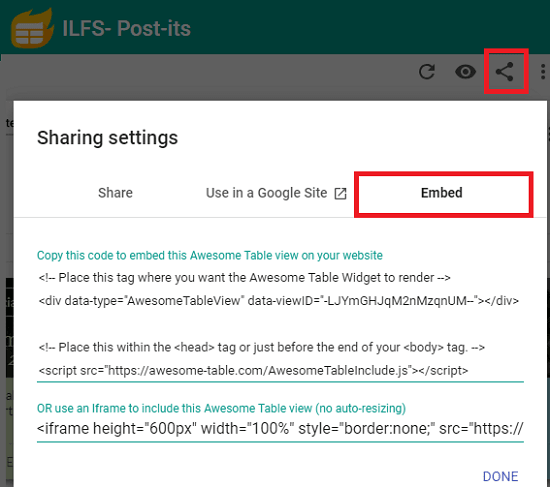 Awesome Table Embed Code