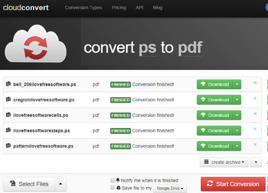 CloudConvert PS to PDF