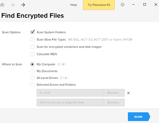 Encryption Analyzer specify location to scan files