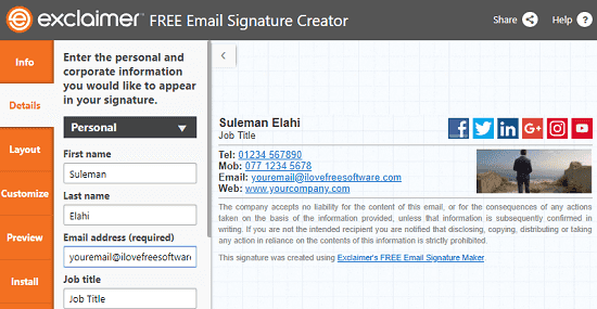 Exclaimer free email signature