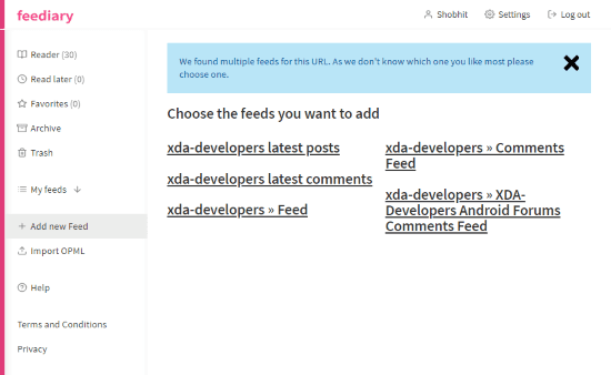RSS reader with do not track feature