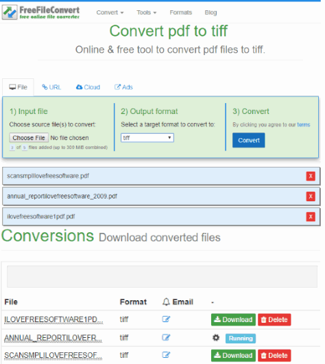 FreeFileConvert pdf to tiff