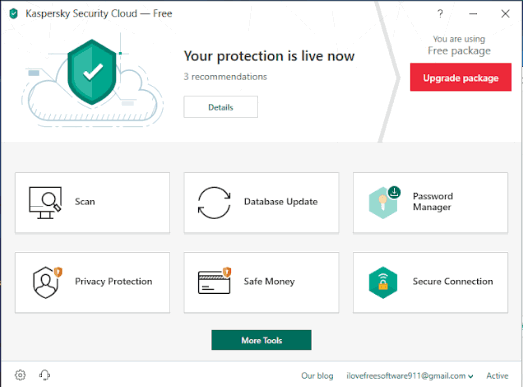 Kaspersky Security Cloud free- interface
