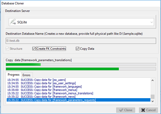 LazSqlX database cloner tool migrating mysql database to sqlite