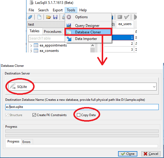 LazSqlX database cloner tool