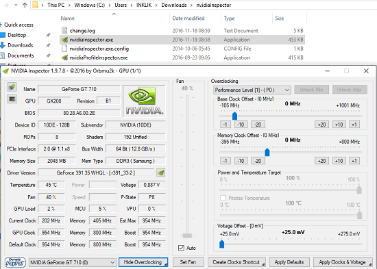 Nvidia Inspector in action