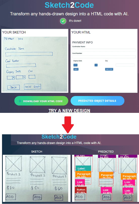 Sketch to Code html wireframe output