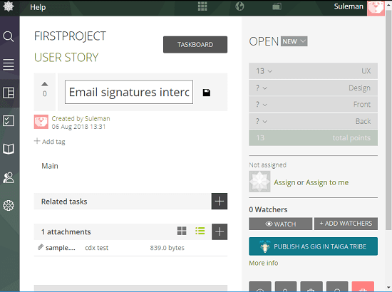 Taiga open source scrum tool