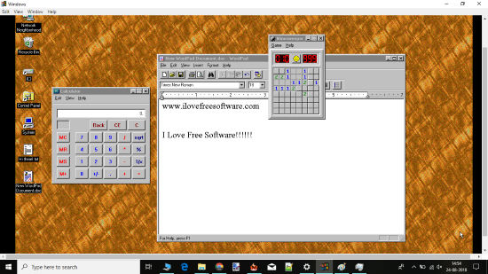 Windows 95 running on Windows 10