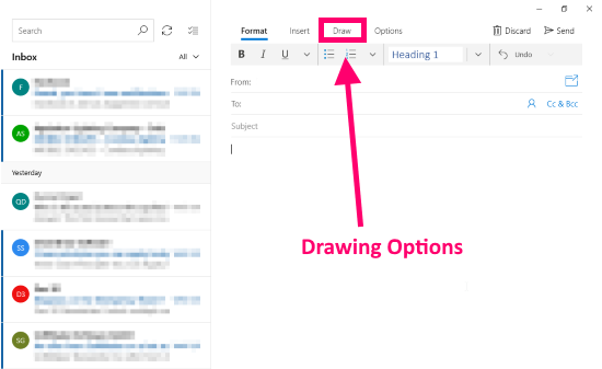 drawing in Windows 10 Mail app