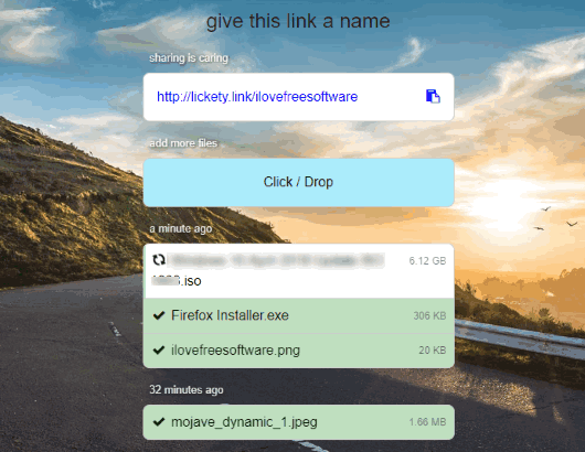create a new sharing link with custom name and add files