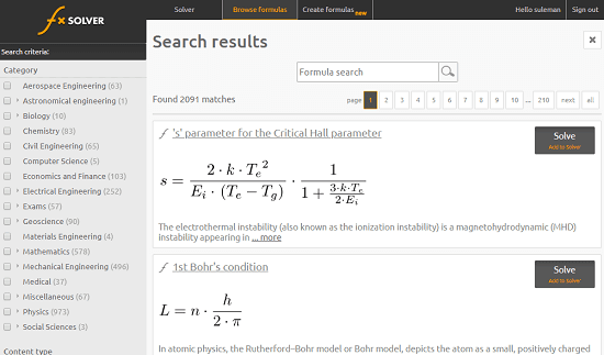 fXSolver formula browser