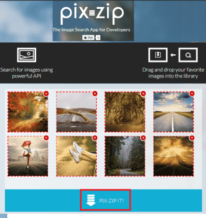 pix-zip download images in a ZIP file