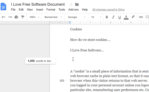 real-time word count in google docs document