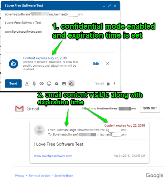 secure and self destructing email created using gmail confidential mode