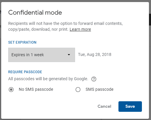 set confidential mode options